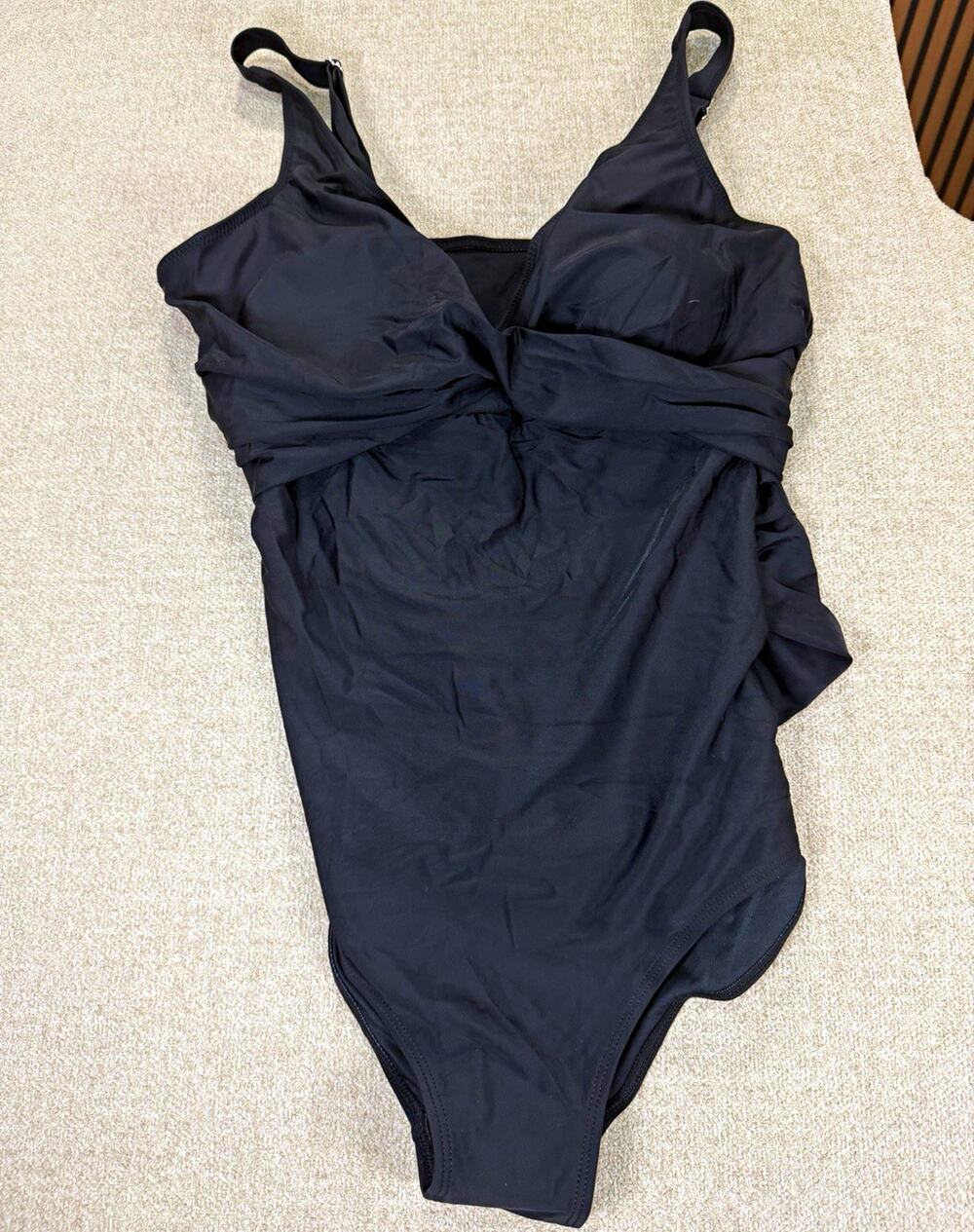 Smismivo Womenโs Black Solid One-Piece Swimsuit Wide Adjustable Straps L